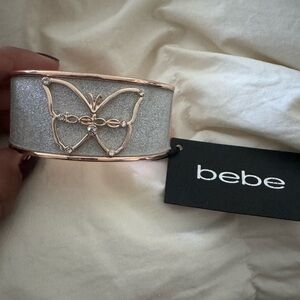 Bebe Silver and Gold Butterfly Cuff Bracelet